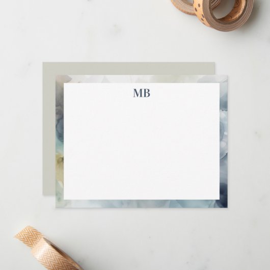 Modern Abstrakte Monogram Blue Olive Green Mitteilungskarte (Vorderseite/Rückseite Beispiel)