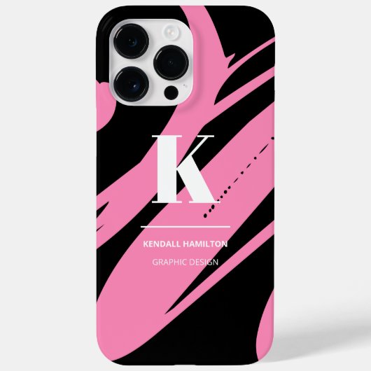 Modern Abstrakte Schwarz-Weiß-Rosa-Monogramm Case-Mate iPhone Hülle (Rückseite)