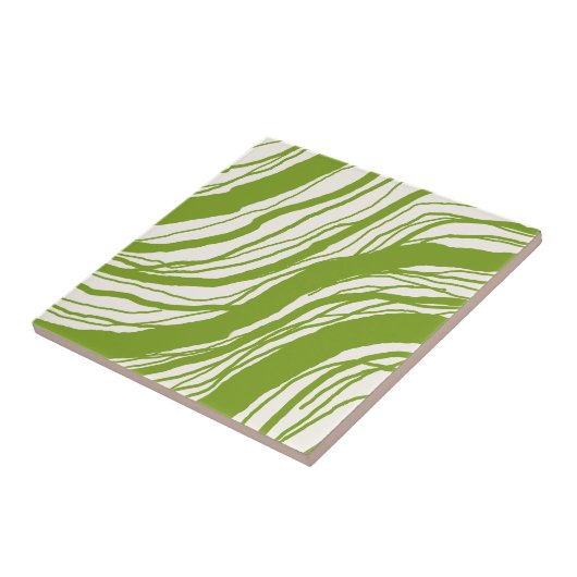 Modern Abstrakte Wavy Lines Avocado Green Fliese (Seite)