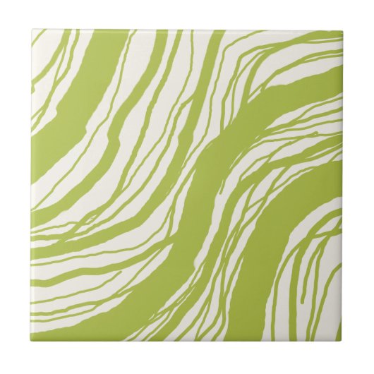 Modern Abstrakte Wavy Lines Avocado Green Fliese (Vorderseite)