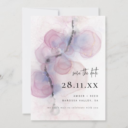 Modern Abstrakter Alkohol Tinte Art Rosa Save the  Einladung (Vorderseite)