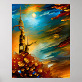 Modern Abstraktes aquamarines Goldplakat Poster (Vorne)