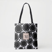Modern Abstraktes Schwarz-weiß-Blütenrosa Monogram Tasche (Vorderseite)