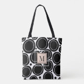 Modern Abstraktes Schwarz-weiß-Blütenrosa Monogram Tasche (Rückseite)