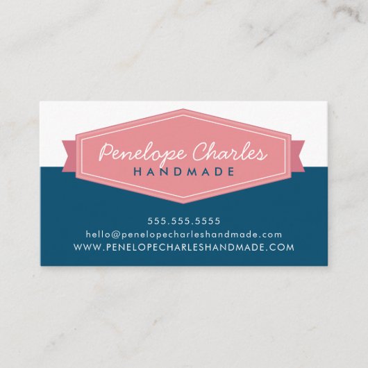 MODERN ABZEICHEN LOGO Retro Koralle rosa dunkelbla Visitenkarte (Vorderseite)