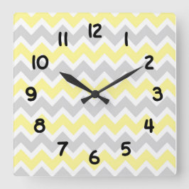 Modern Accent yellow and gray Chevron Clock Quadratische Wanduhr
