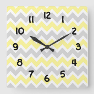 Modern Accent yellow and gray Chevron Clock Quadratische Wanduhr