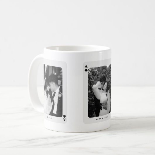 Modern Ace of Spades 3 Couple Photos Custom Kaffeetasse (Vorderseite Links)