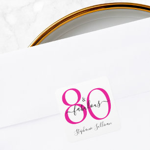 Modern Achtzig und Fantastisch Rosa 80. Geburtstag Quadratischer Aufkleber