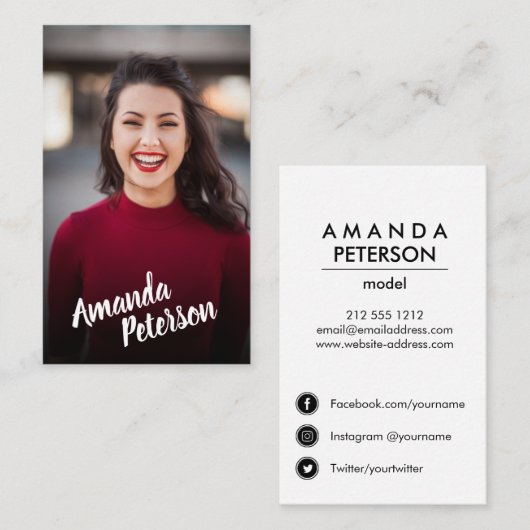 Modern Actor Model Dancer Foto Social Media Icons Visitenkarte (Vorne/Hinten)