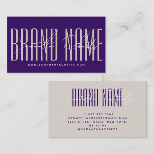 Modern add brand name elegant purple visitenkarte (Vorne/Hinten)