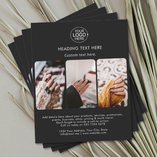 Modern Add Your Logo Typografy Foto Grid Black Flyer