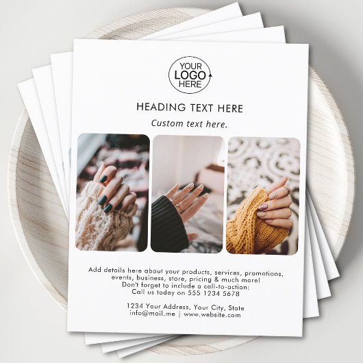 Modern Add Your Logo Typografy Foto Grid White Flyer