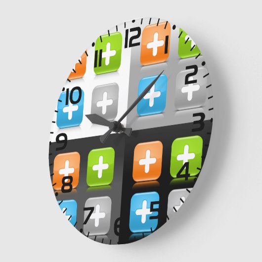 Modern Addition Math Symbol Shiny Glassy Icons Große Wanduhr (Winkel)