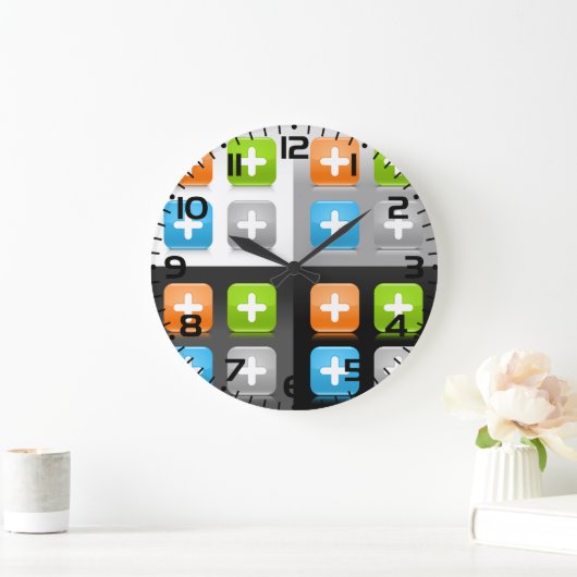Modern Addition Math Symbol Shiny Glassy Icons Große Wanduhr (Zuhause)