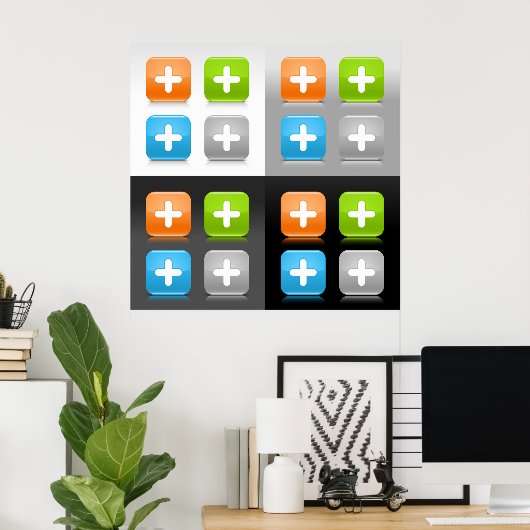 Modern Addition Math Symbol Shiny Glassy Icons Poster (Heimbüro)