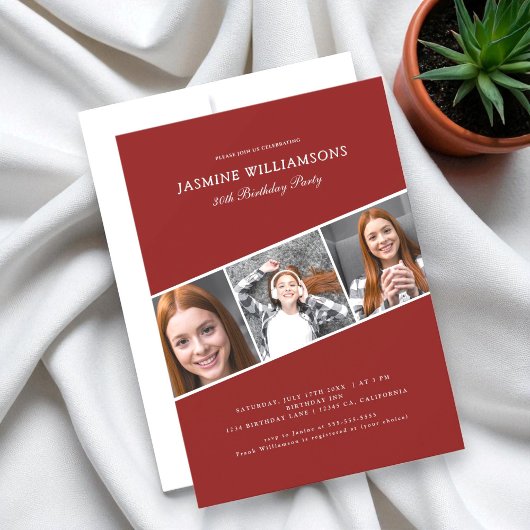  Modern  adult photo collage  birthday party Einladung