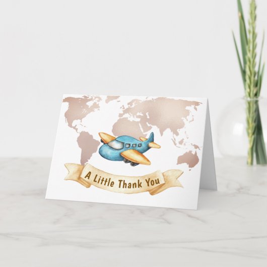 Modern Adventure World Map Airplane Baby Shower  Dankeskarte (Vorderseite)
