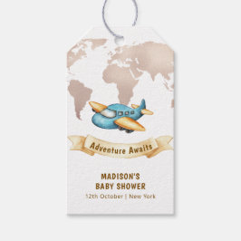Modern Adventure World Map Airplane Baby Shower  Geschenkanhänger