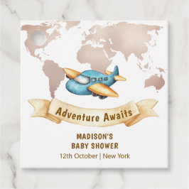 Modern Adventure World Map Airplane Baby Shower  Geschenkanhänger