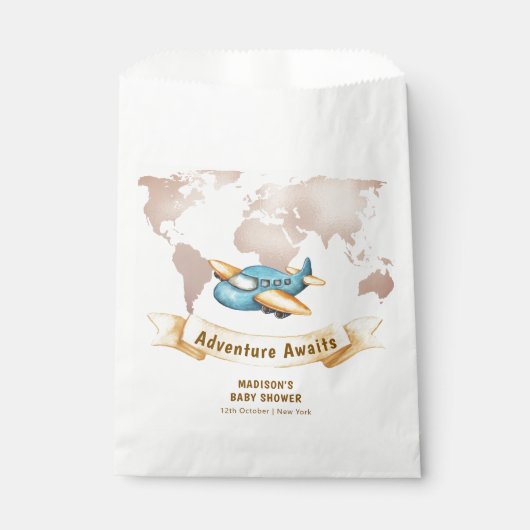 Modern Adventure World Map Airplane Baby Shower  Geschenktütchen (Vorderseite)