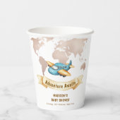 Modern Adventure World Map Airplane Baby Shower Pappbecher (Rückseite)