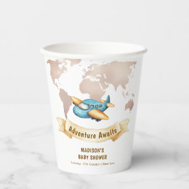 Modern Adventure World Map Airplane Baby Shower  Pappbecher