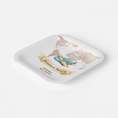 Modern Adventure World Map Airplane Baby Shower  Pappteller (Gewinkelt)