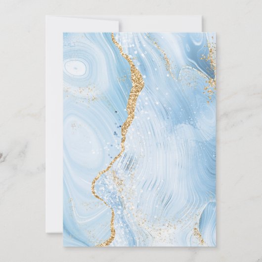 Modern Agate Baby Blue Gold Save the Date Card Einladung (Rückseite)