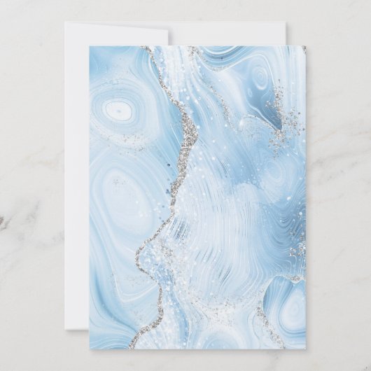 Modern Agate Baby Blue Silver Save the Date Card Einladung (Rückseite)