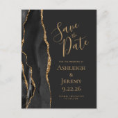 Modern Agate Black Gold Dark Save the Date Postkarte (Vorderseite)