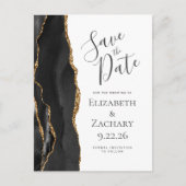 Modern Agate Black Gold Save the Date Ankündigungspostkarte (Vorderseite)