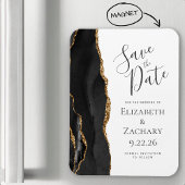 Modern Agate Black Gold Save the Date Magnet