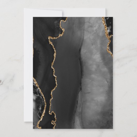Modern Agate Black Gold Wedding Einladung (Rückseite)