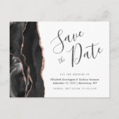 Modern Agate Black Rose Gold Save the Date Ankündigungspostkarte (Vorderseite)