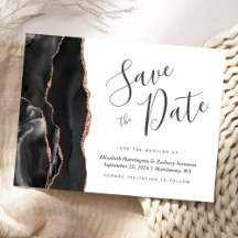 Modern Agate Black Rose Gold Save the Date