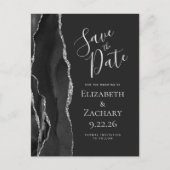 Modern Agate Black Silver Dark Save the Date Ankündigungspostkarte (Vorderseite)