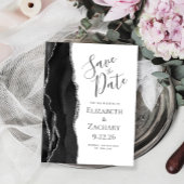 Modern Agate Black Silver Save the Date Ankündigungspostkarte