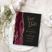 Modern Agate Burgundy Gold Dark Save the Date Ankündigungspostkarte