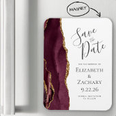 Modern Agate Burgundy Gold Save the Date Magnet