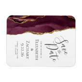 Modern Agate Burgundy Gold Save the Date Magnet (Horizontal)