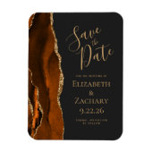 Modern Agate Burnt Orange Gold Dark Save the Date Magnet (Vertikal)