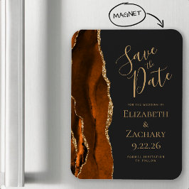 Modern Agate Burnt Orange Gold Dark Save the Date Magnet