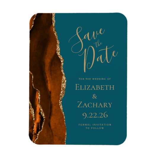 Modern Agate Burnt Orange Gold Save the Date Aquam Magnet (Vertikal)