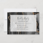 Modern Agate Frame Black Gold Wedding RSVP Karte (Vorderseite)