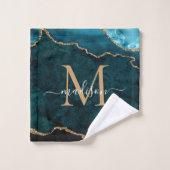 Modern Agate Geode Aquamarin Green Gold Monogram S Badhandtuch Set (Waschlappen)
