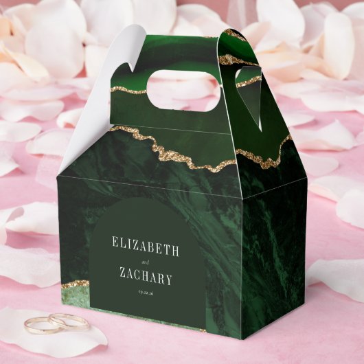 Modern Agate Geode Arch Hunter Green Gold Geschenkschachtel (Hochzeit)