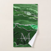 Modern Agate Geode Green Silver Monogram Script Badhandtuch Set (Handtuch)