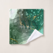 Modern Agate Geode Sea Green Gold Monogramm Script Badhandtuch Set (Waschlappen)