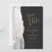Modern Agate Gray White Gold Dark Save the Date Ankündigung (Vorderseite)